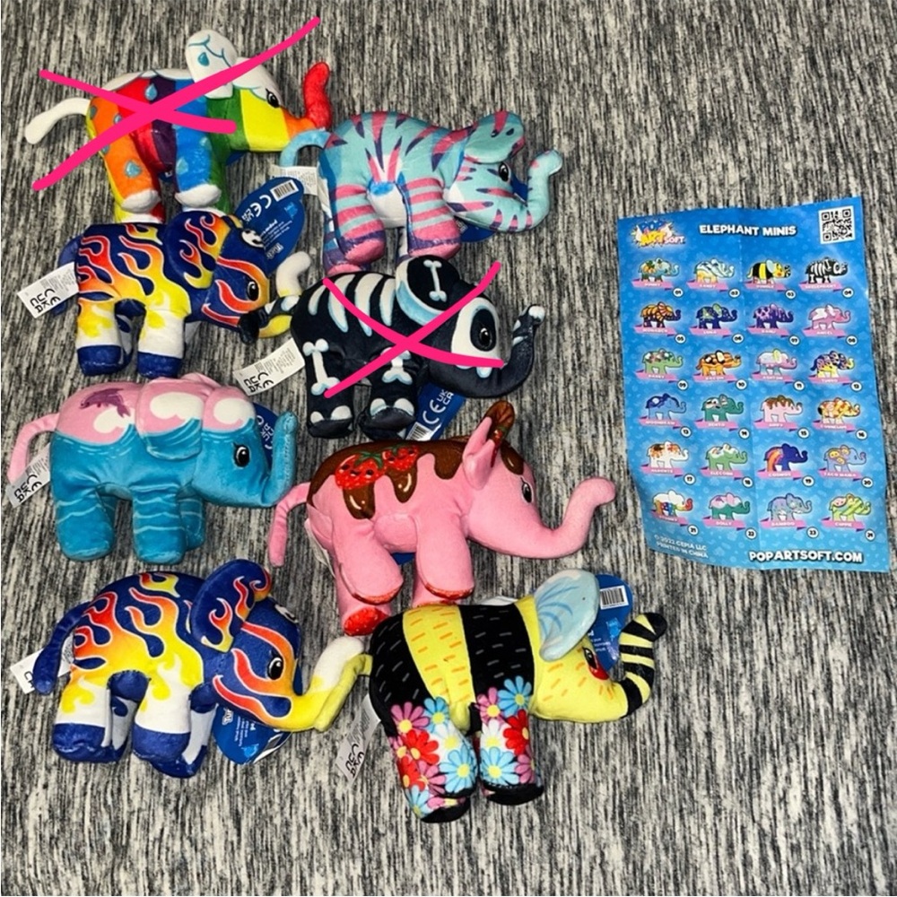 6x NEW Soft POP ART Mini Stuffed Elephant Blind Bag Collectibles! CAN SEPARATE